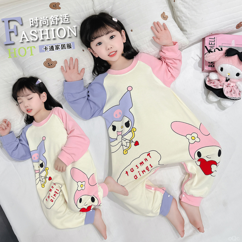 儿童纯棉连体睡衣春秋宝宝女孩防踢爬服男女童秋天防着凉连身睡袋