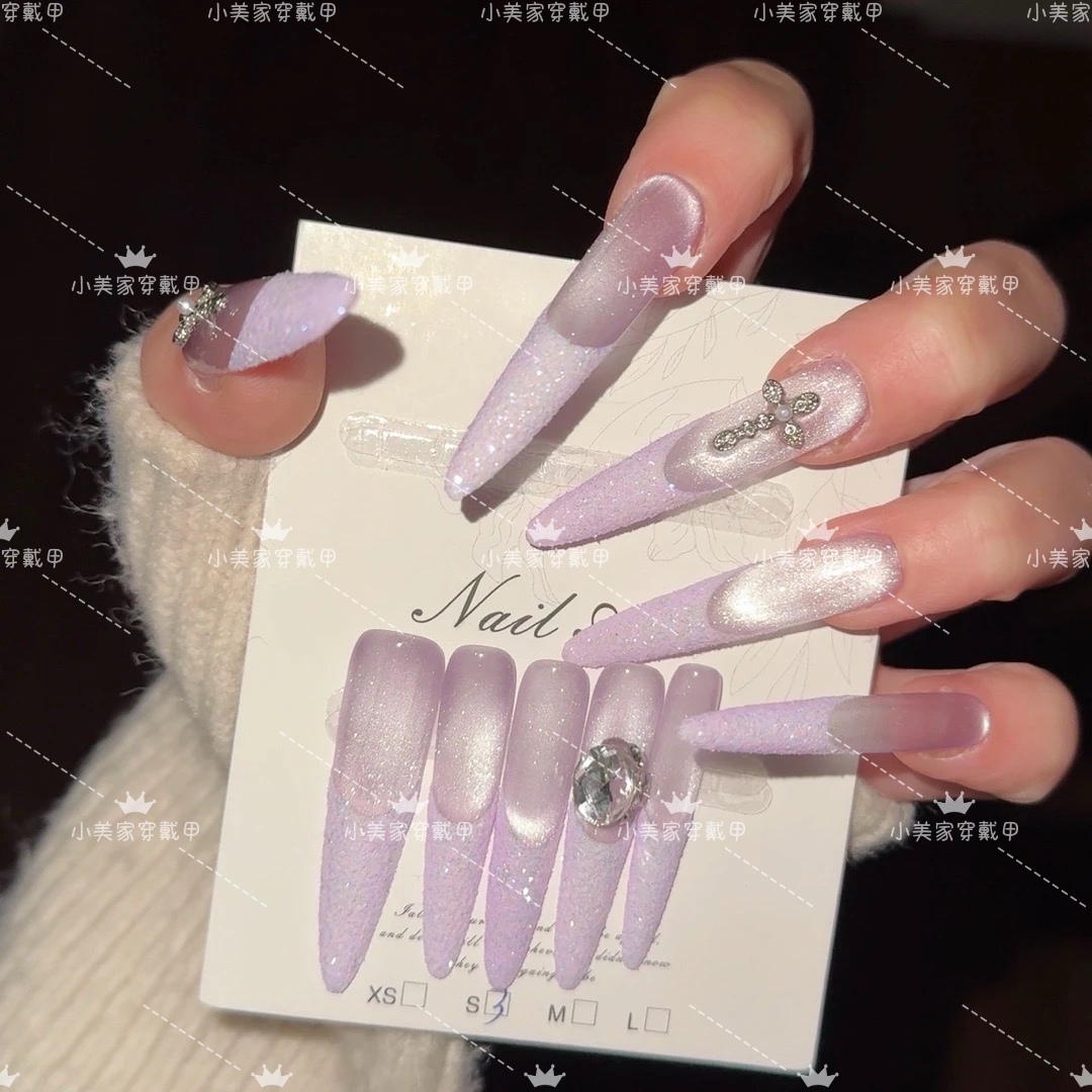 （紫砂糖）爆闪色猫眼纯手工气质显白日常百搭穿戴美甲
