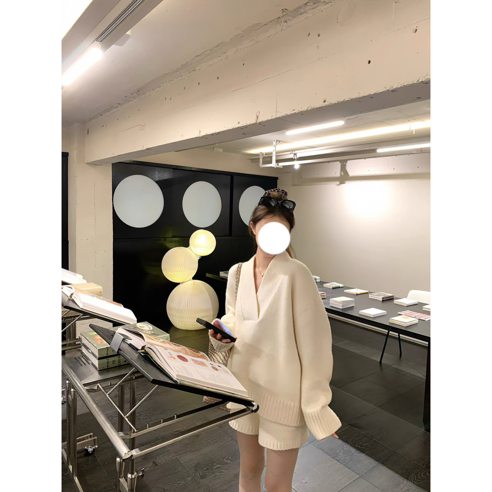 松弛高级感小众宽松毛衣大V领针织衫短裤套装女网红时尚休闲百搭