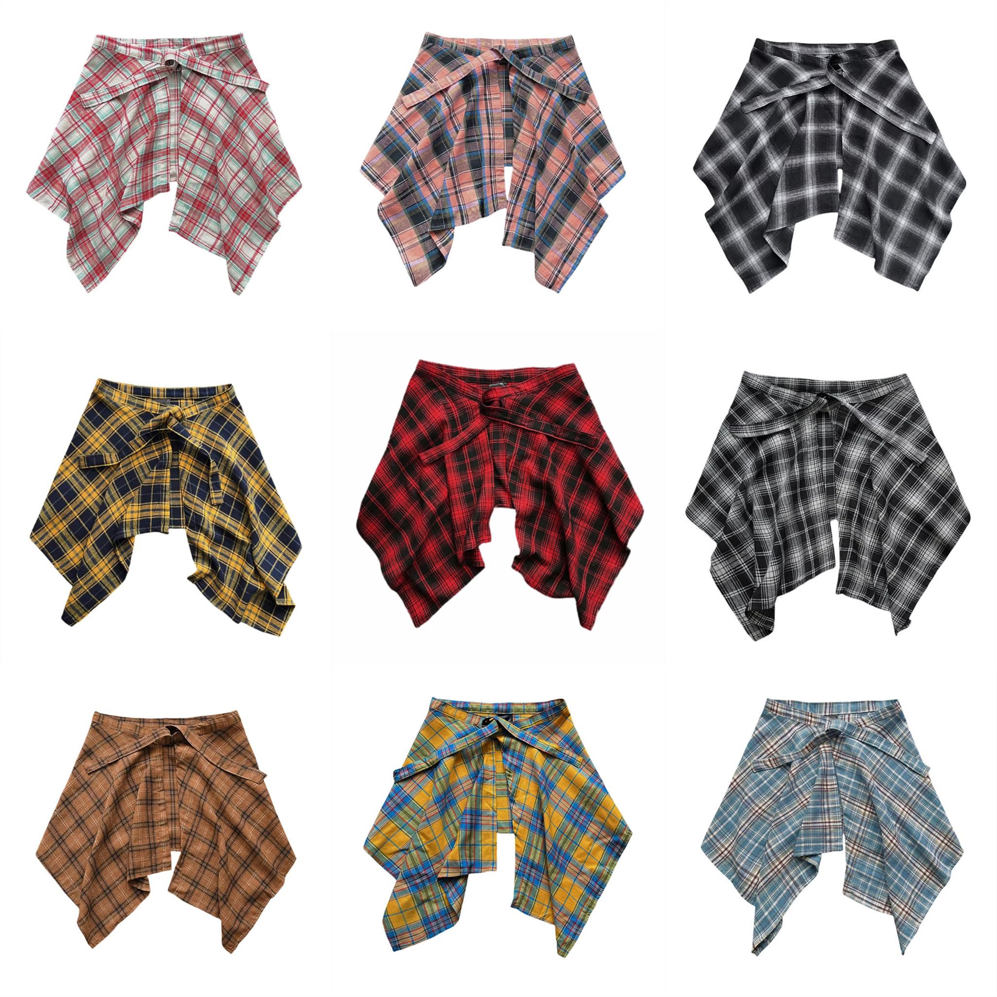 一片式系带藏肉神器卫衣t恤叠穿神器格子屁帘男半身裙女下摆春夏