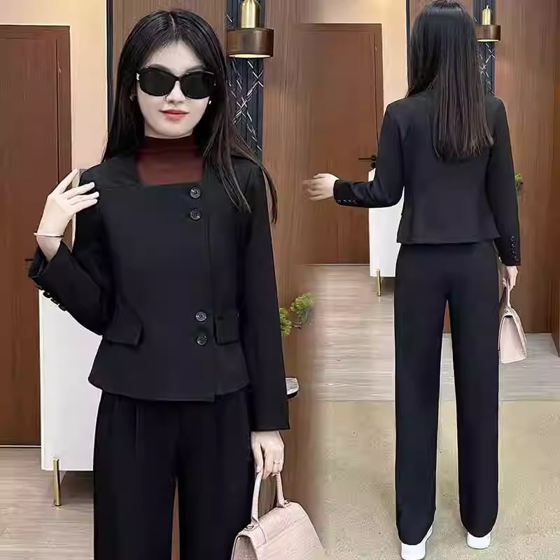 时尚西装套装女士2025年春秋季新款显瘦短款西服外套阔腿裤两件套
