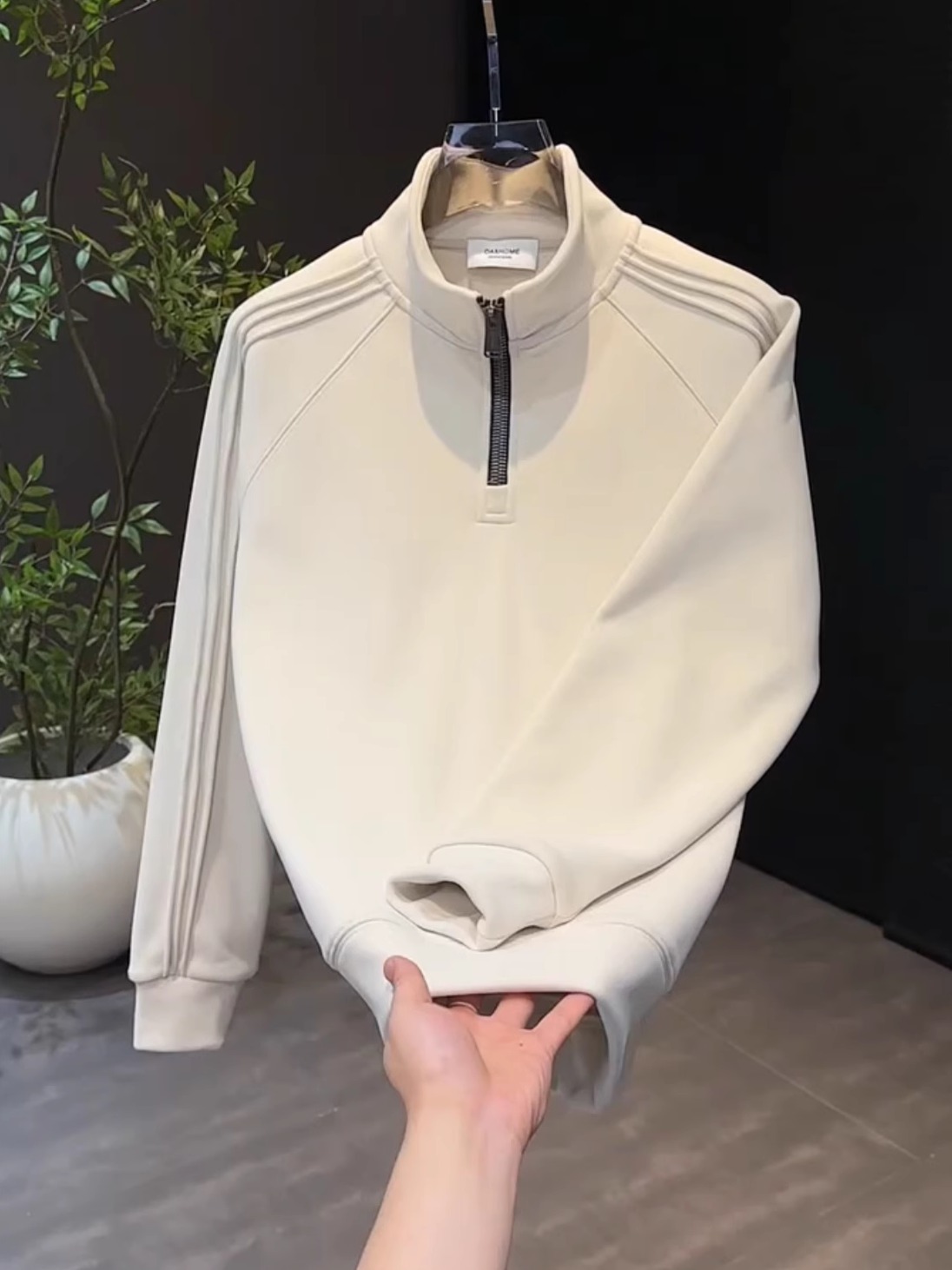 大码300斤秋冬防寒新款重磅加绒半拉链卫衣男士立领宽松长袖上衣2