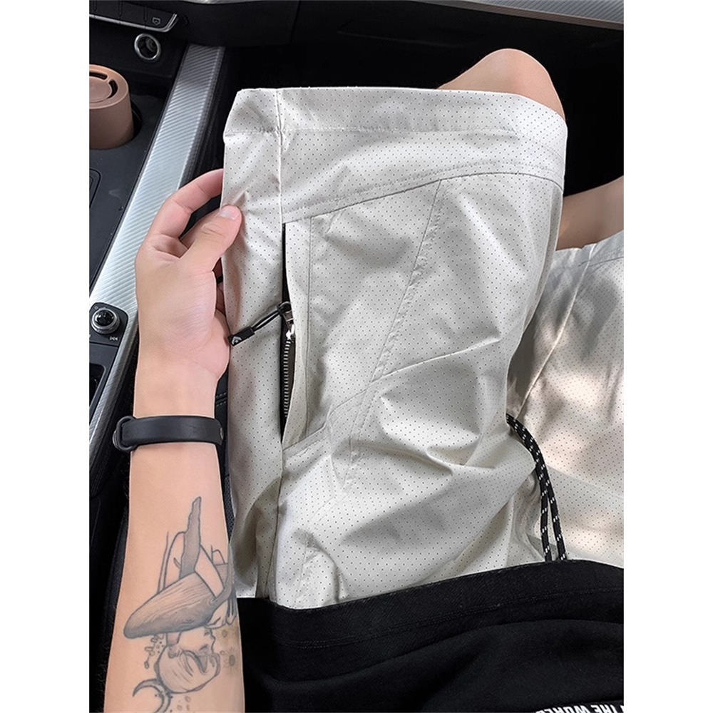 网眼冰丝短裤男夏季薄款侧边拉链运动五分裤美式机能速干工装裤子