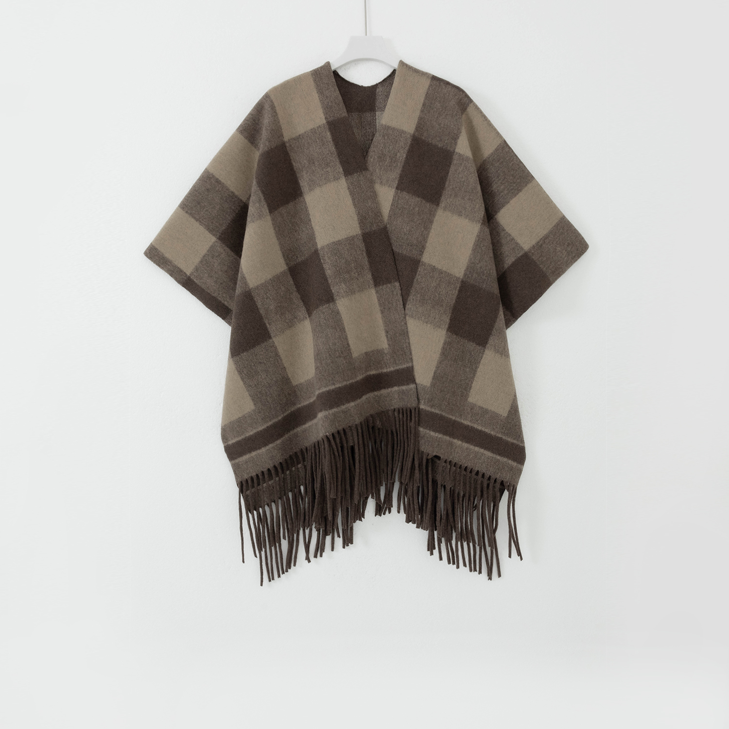 几里与麻 保暖格织时尚披肩 长145宽114 2101442