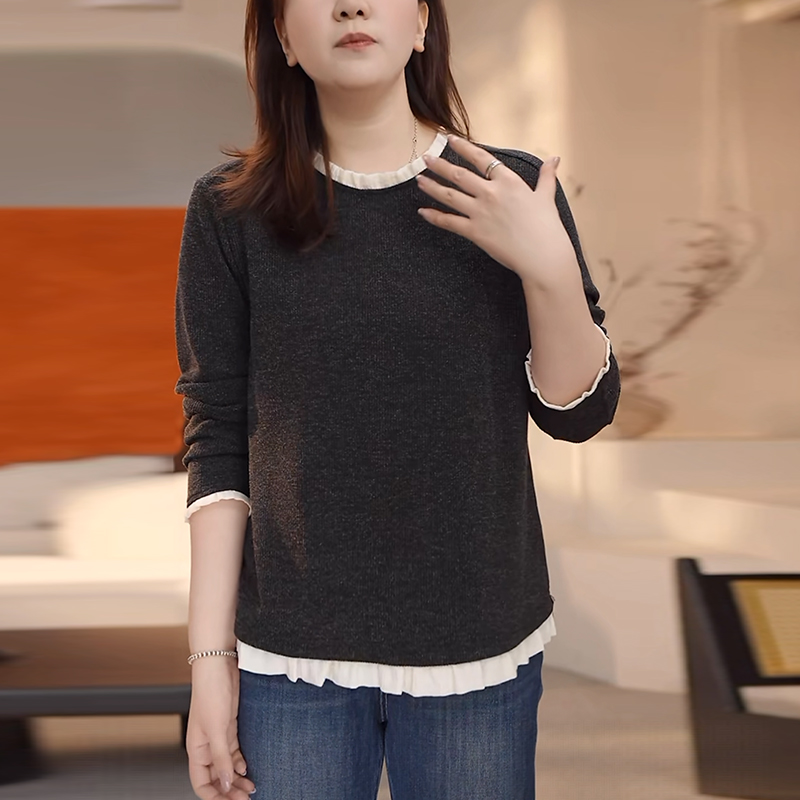 假两件长袖打底衫t恤女2025秋季新款时尚洋气宽松显瘦针织衫上衣