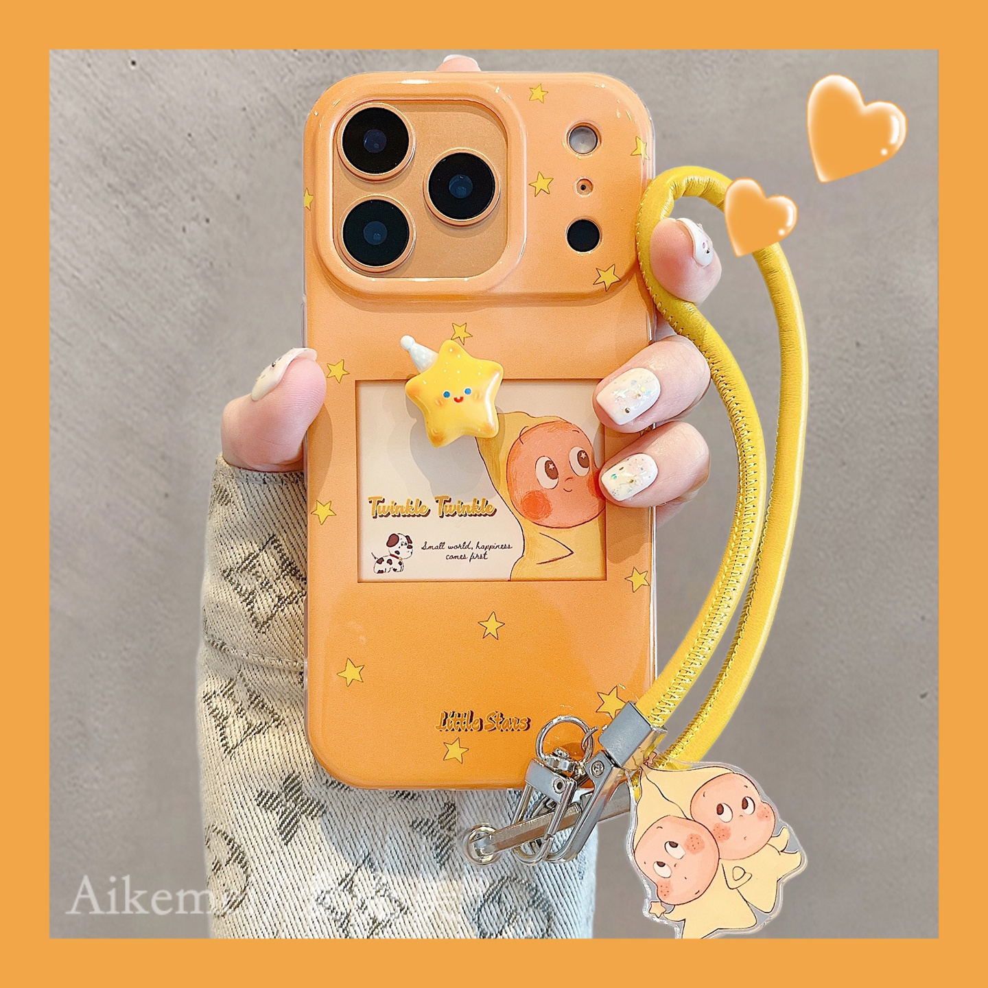 适用苹果17promax手机壳iPhone16promax橙色方框苹果15旋转星星女