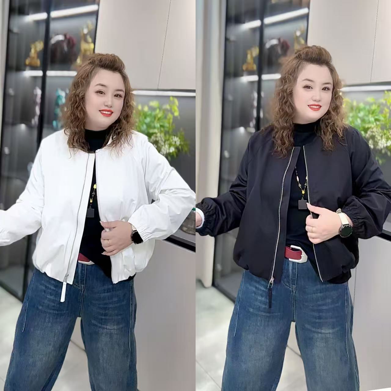 1502（丹姐家）圆领休闲纯色短款棒球服外套秋季小个子高级感上衣