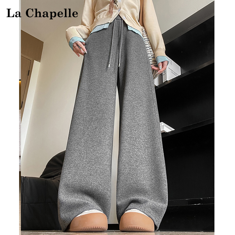 拉夏贝尔灰色直筒运动裤女春秋季2025新款高腰显瘦休闲垂感阔腿裤