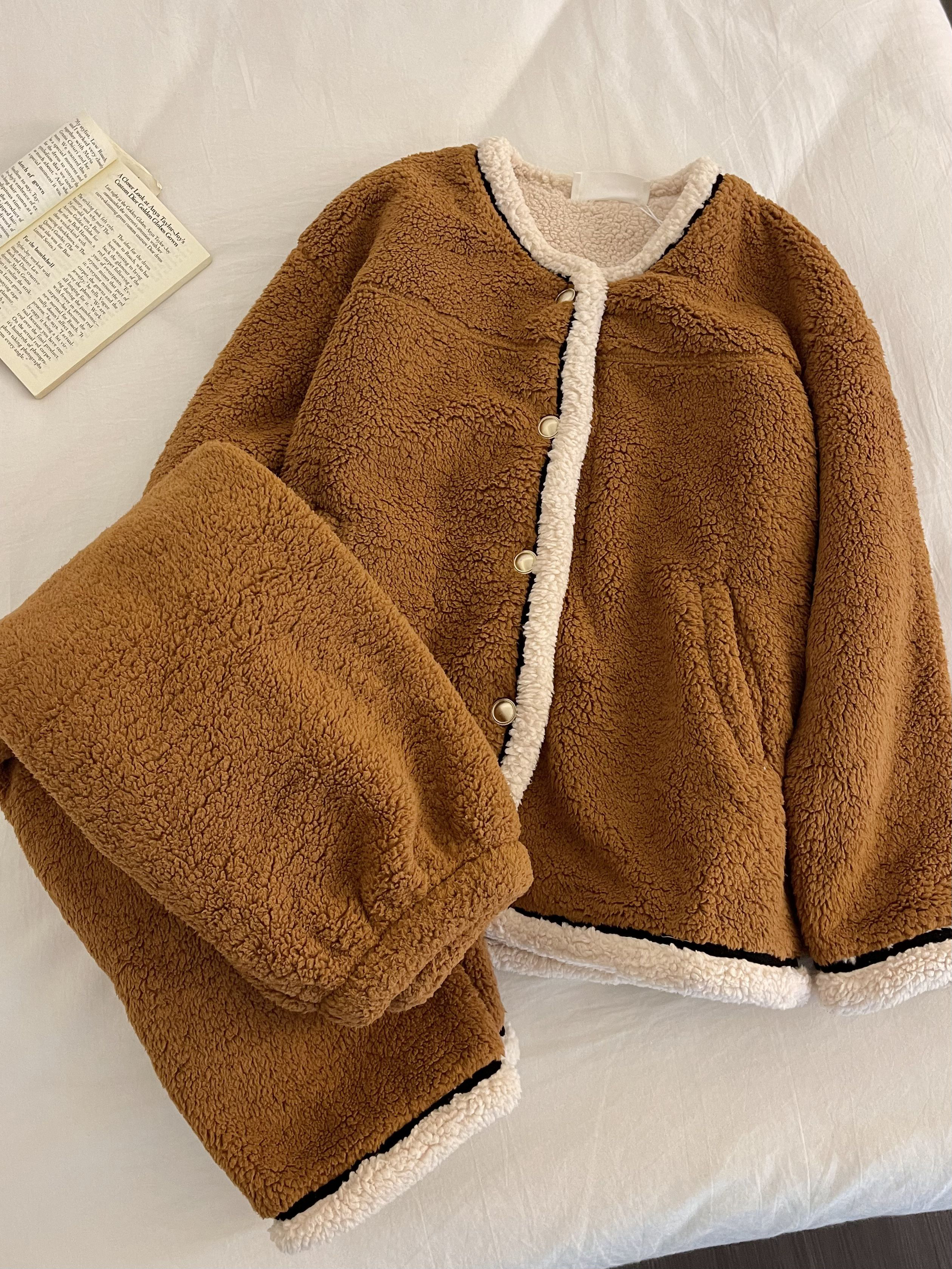 【DMXJ大梦想家】韩系简约纯色珊瑚绒长袖睡衣女秋冬季款家居服套装