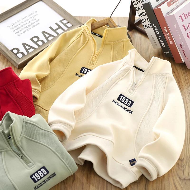 男童加绒卫衣秋冬儿童半拉链洋气上衣冬季加厚保暖打底衫8736-QZQ