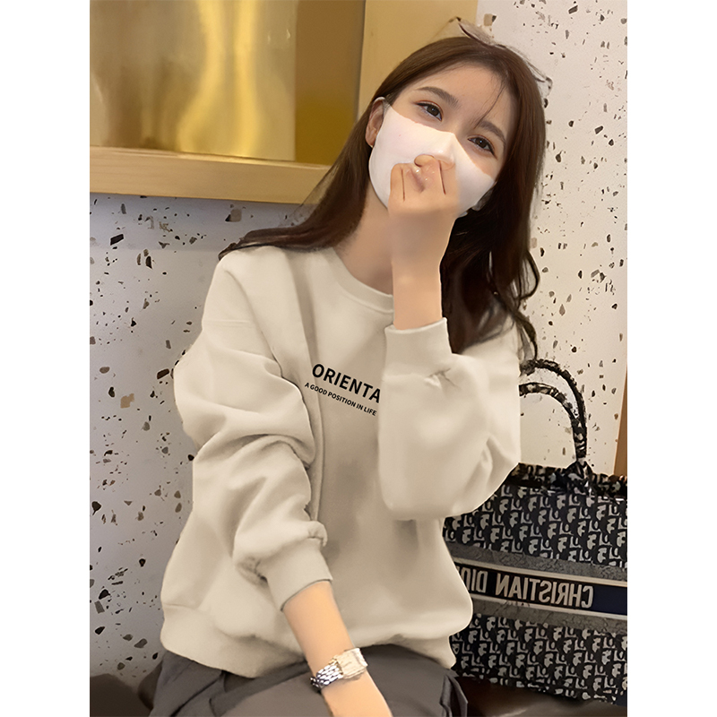 即墨加绒卫衣女春秋打底衫2025新款时尚字母印花宽松显瘦长袖上衣