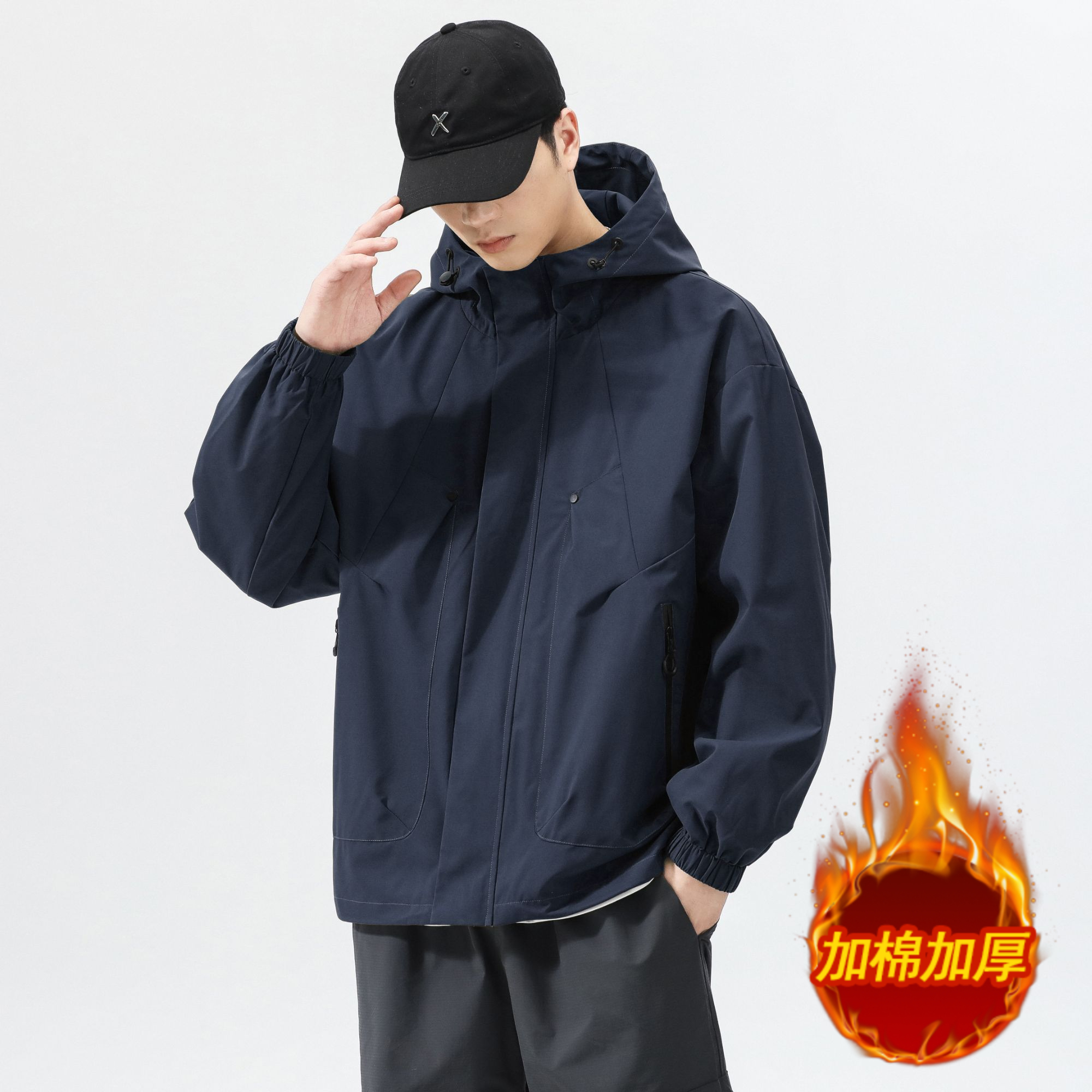 班尼路S&K2025秋季新款美式保暖工装棉衣外套男士连帽加棉薄