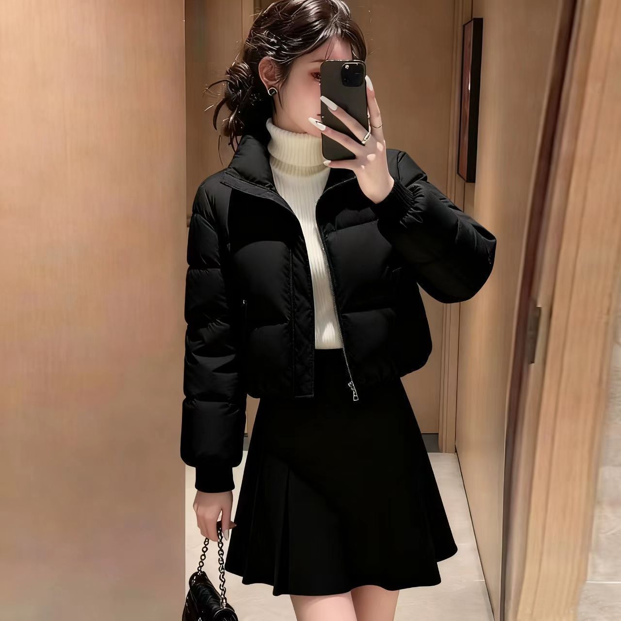 2026新款短款黑色棉袄女立领拉链显瘦保暖外套小个子加厚棉服轻便