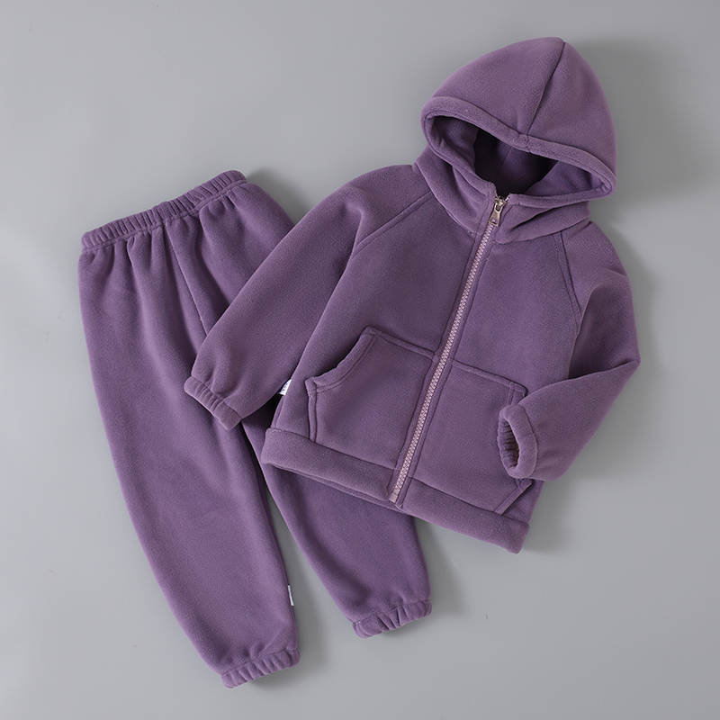 加厚款儿童冬季夹棉复合绒男童男孩带帽睡衣女童宝宝家居服套装