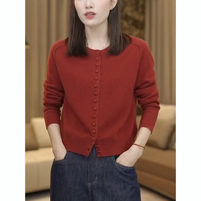 2025秋冬季新款穿搭安可拉红针织衫女高级感洋气时尚修身百搭上衣