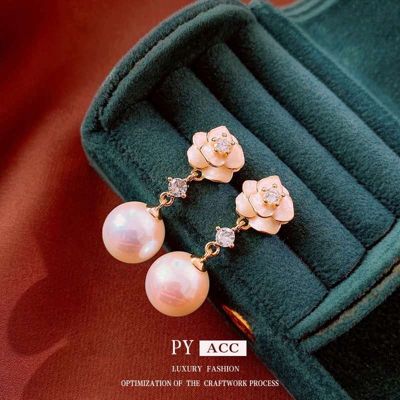 PY气质电镀银针微镶花朵耳环法式轻奢耳坠小众高级感耳饰女