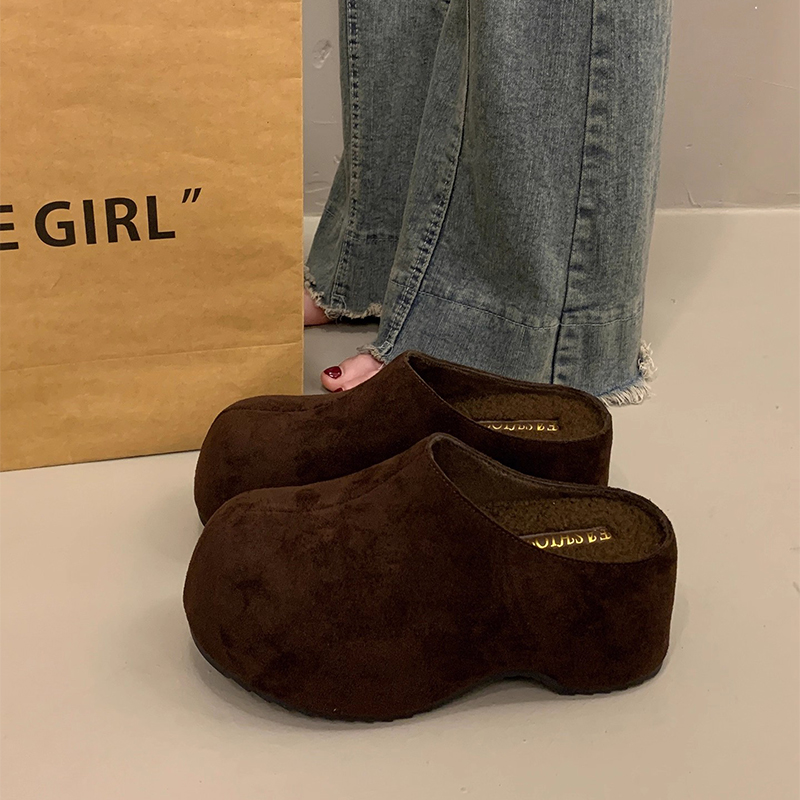 包头厚底增高勃肯鞋半拖女秋冬外穿2025新款穆勒一脚蹬懒人棉拖鞋