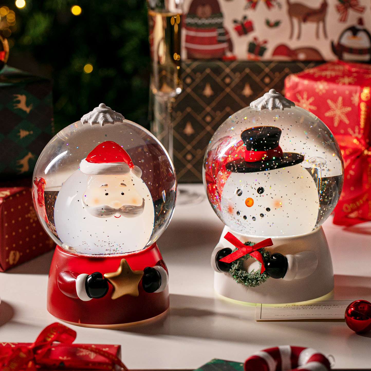 FAVMARTHA圣诞节圣诞老人雪人飘雪雪花水晶球款音乐盒八音盒儿童