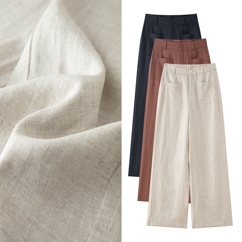 夏季莱赛尔+亚麻窄版直筒休闲女裤高腰显瘦-7177