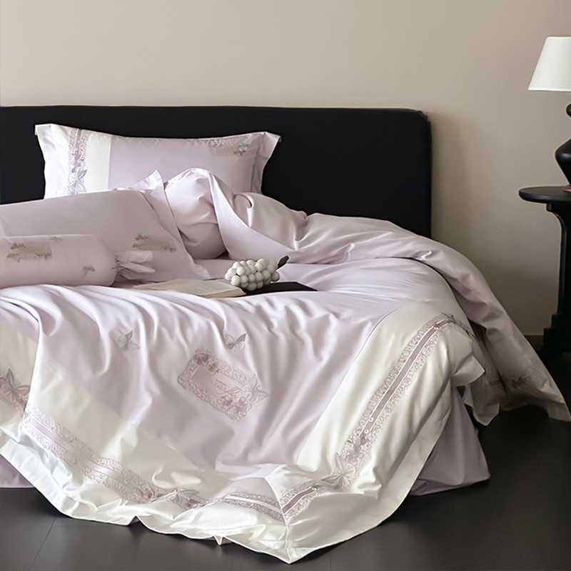 喜兹 蝴蝶 全棉纯棉高精密刺绣绣花四件 轻奢高级工艺床上用品