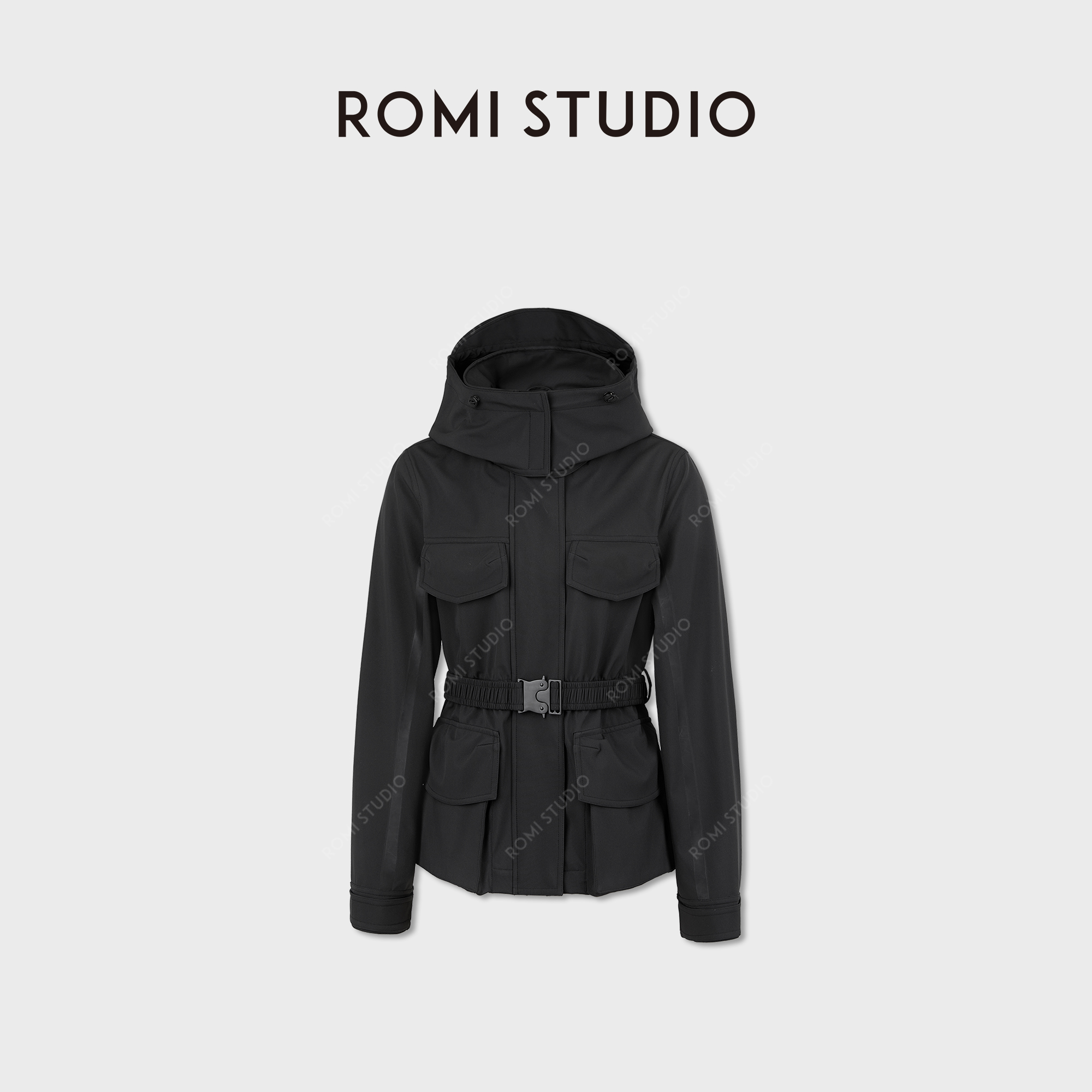 ROMI STUDIO“温暖过冬”摇粒绒柔软收腰连帽风衣外套 RWCAW85501