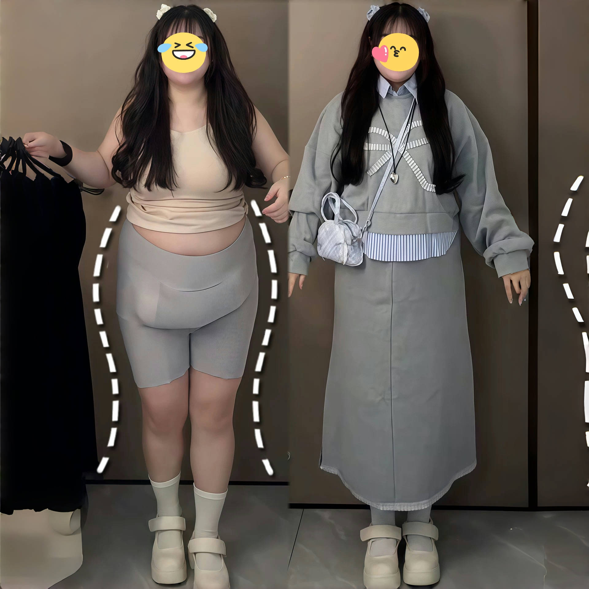 胖mm大码条纹polo领拼接假两件长袖卫衣高腰包臀半身裙两件套装女