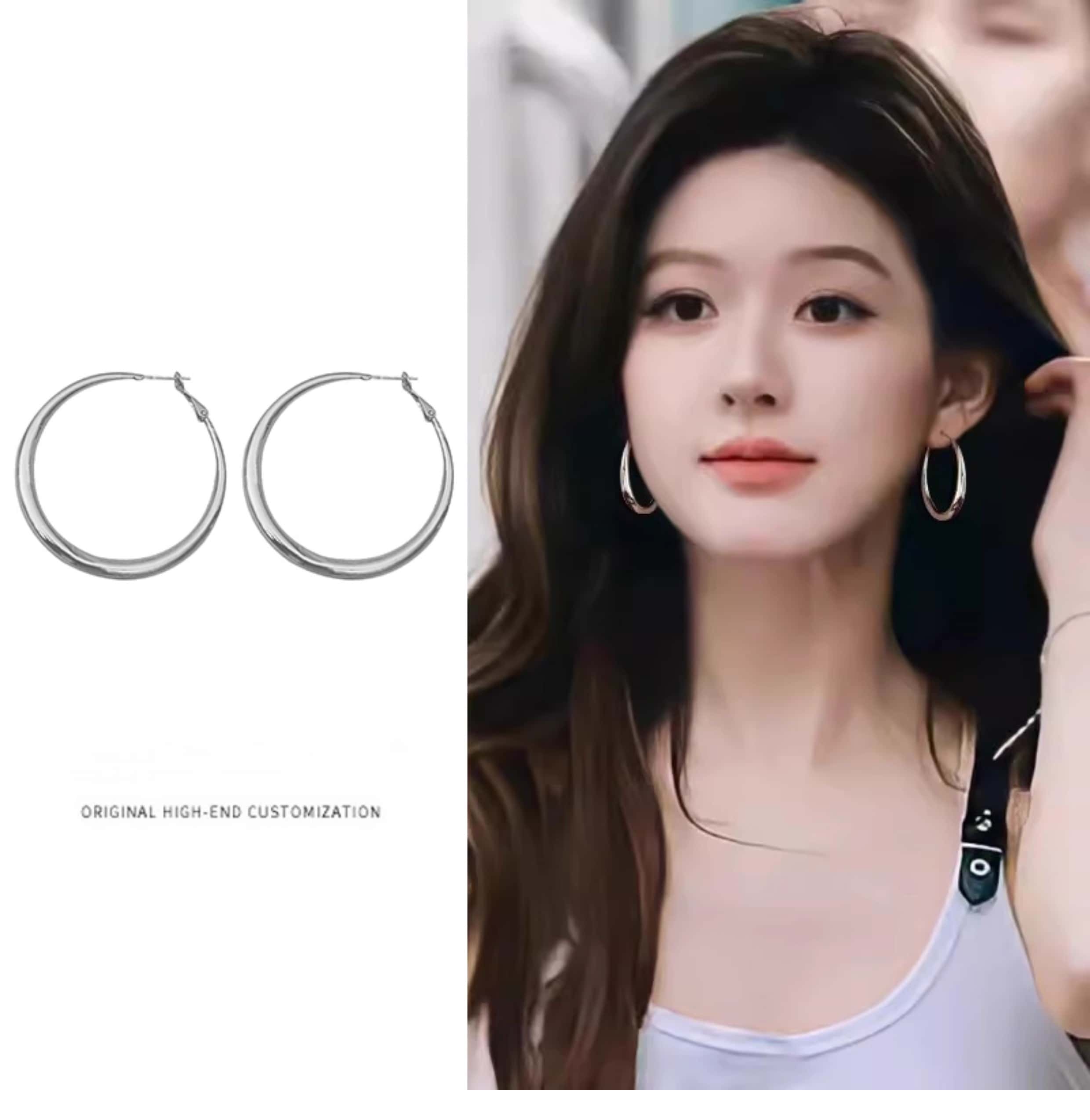 合金耳饰 赵露思同款大圈圈耳环轻奢高级感素圈气质耳饰圈圈新款
