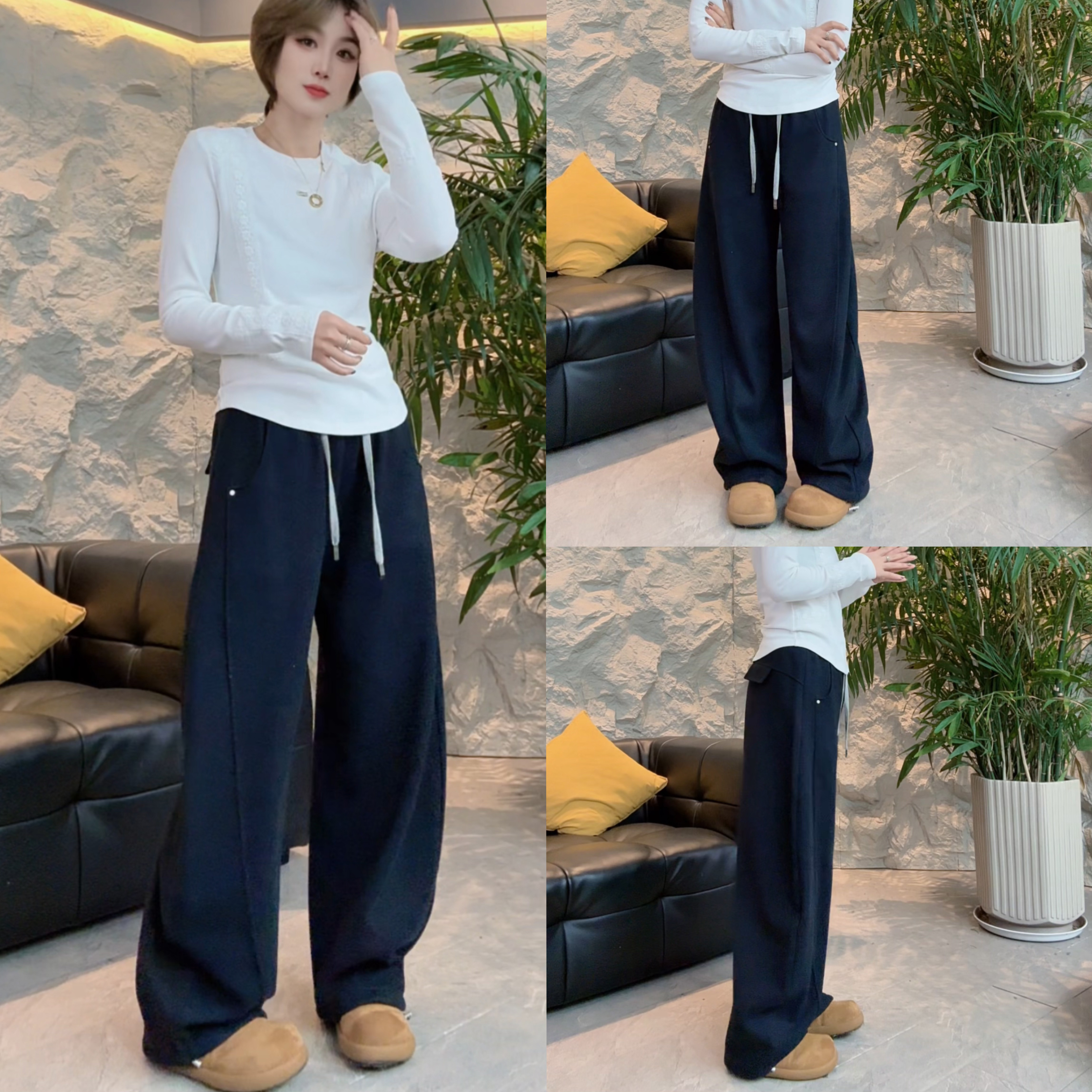 25333冬季加绒弯刀裤女时休闲百搭保暖加绒弯刀裤厚款休闲裤子女