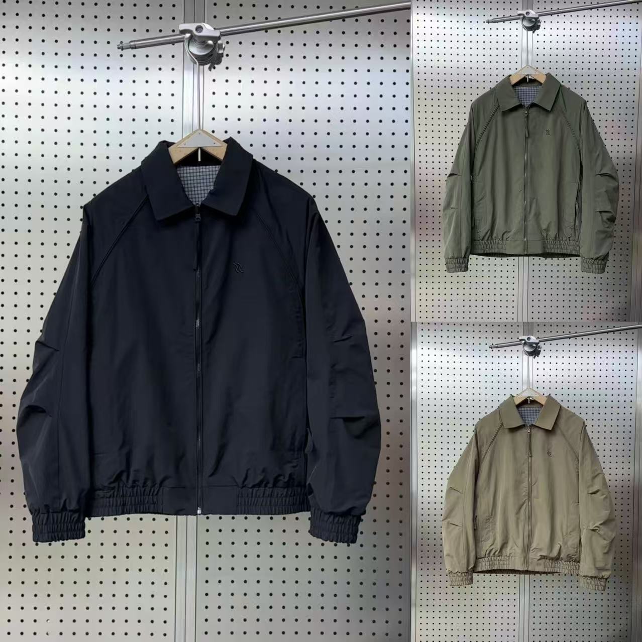 秋季新款工装翻领外套男两面穿美式潮流纯色夹克百搭情侣休闲上衣