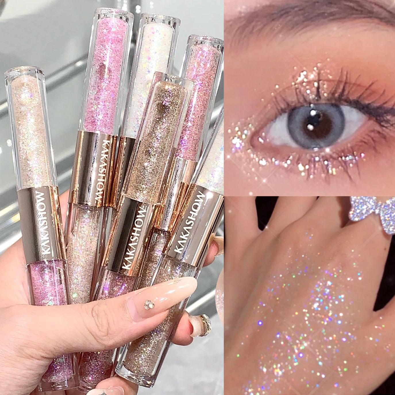 李佳琪花落双头液体眼影双色细爆闪粉珠光亮片碎钻冰卧蚕高光提亮