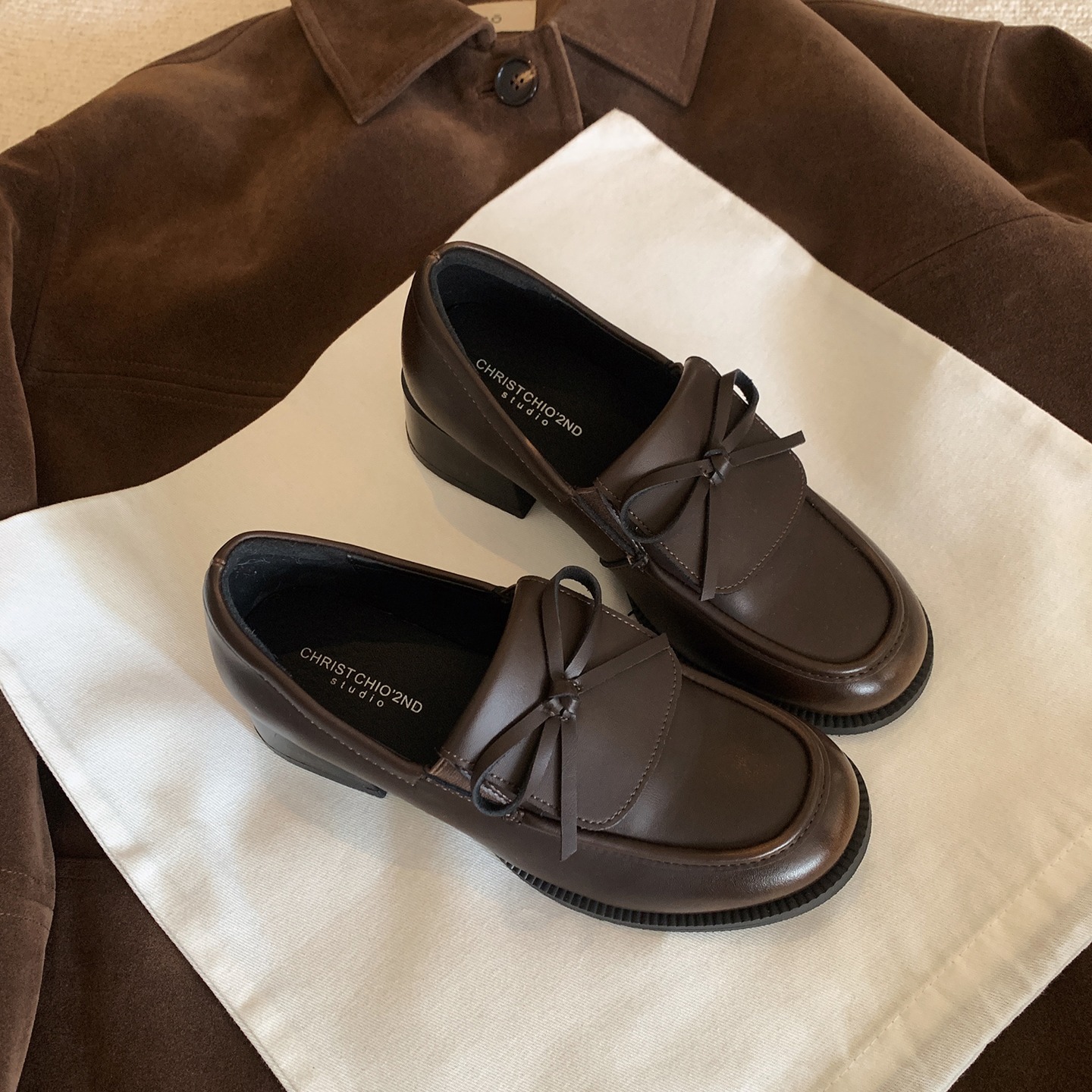 南风Chio2nd5CM增高乐福鞋英伦风小皮鞋女款2025新款粗跟女鞋