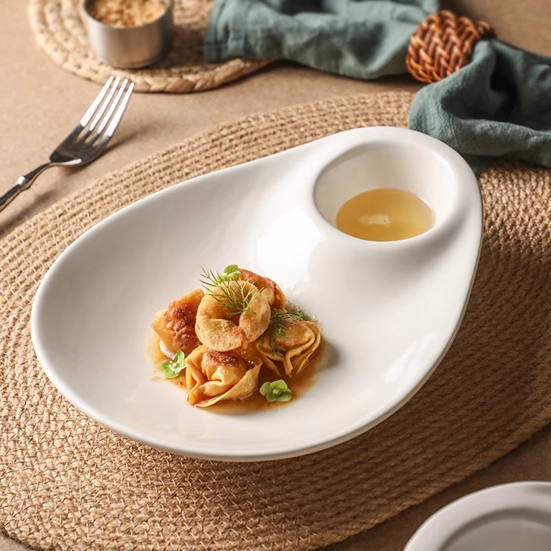 饺子盘长方形轻奢鱼盘家用蒸鱼盘高级感陶瓷盘子菜盘日式酒店餐具
