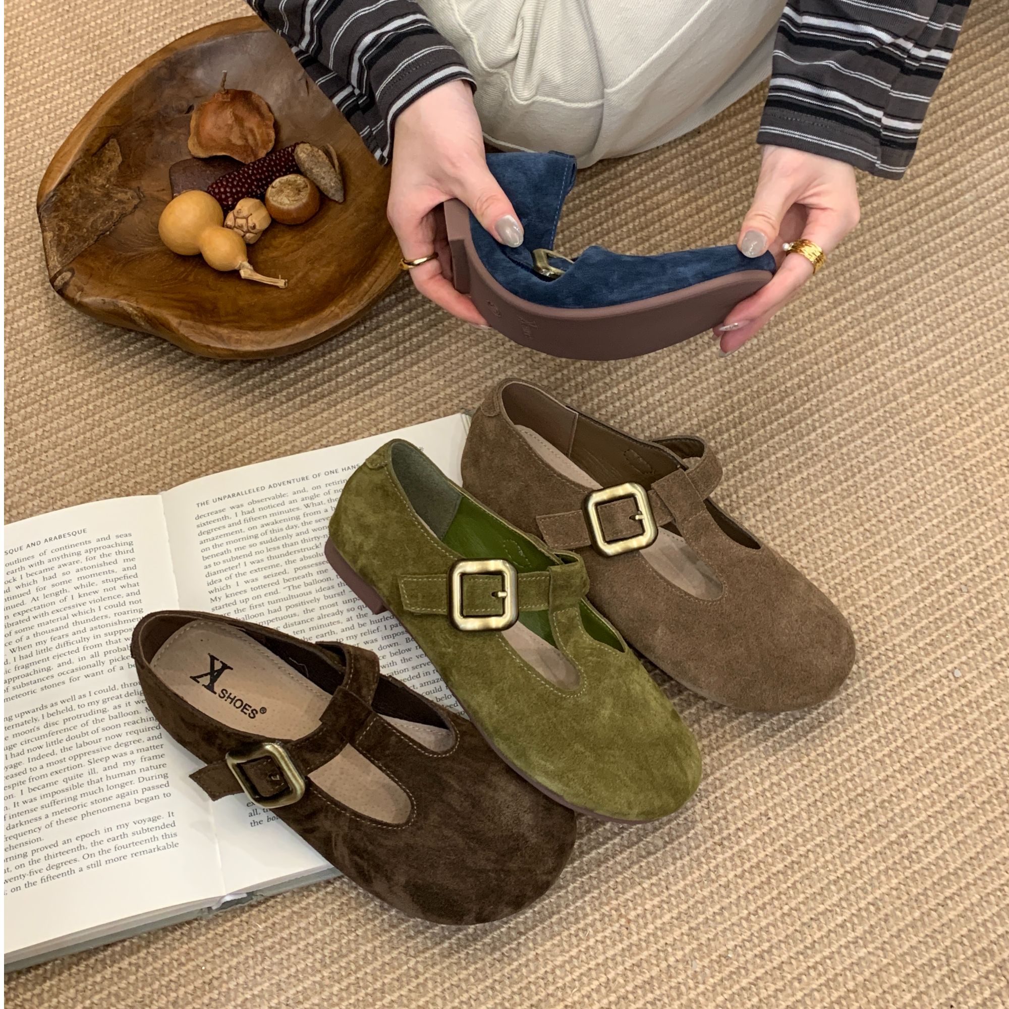 牛皮版2025新款软底复古圆头丁字式扣带玛丽珍鞋女百搭平底单鞋潮