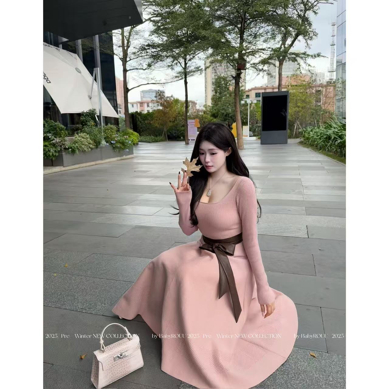 【矜贵限定】温与柔韩系气质秋冬小香风百搭针织显瘦连衣裙套装