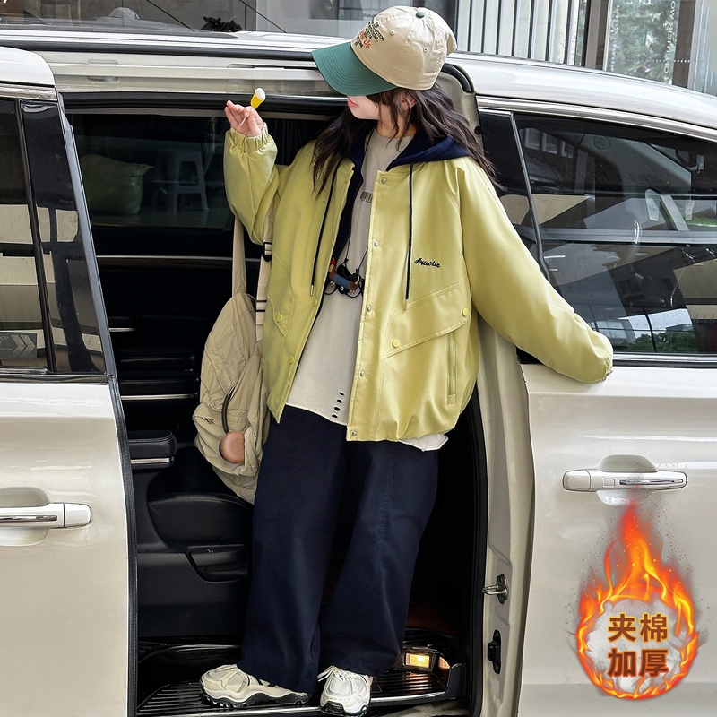 女童外套秋冬款2025新款洋气中大童夹棉假两件时髦拉链夹克衫上衣