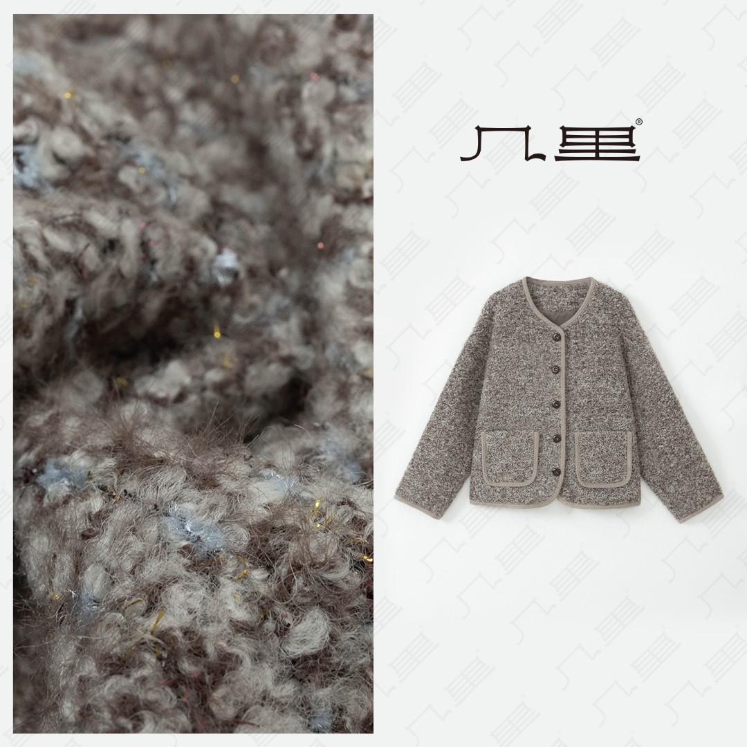 几里与麻 拼色描边羊毛花呢短外套 衣长59胸围116 2102146