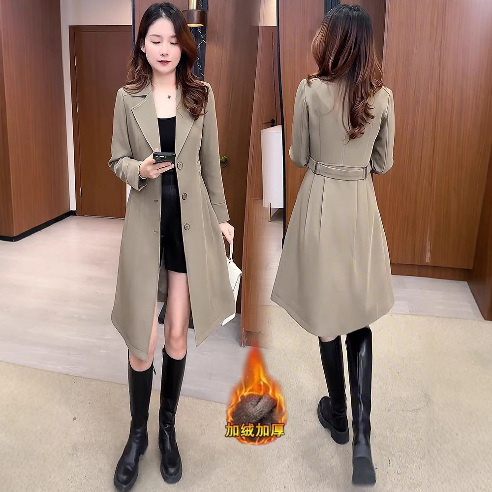 加绒加厚风衣外套女2025冬季新款洋气显瘦中长款收腰保暖时尚大衣