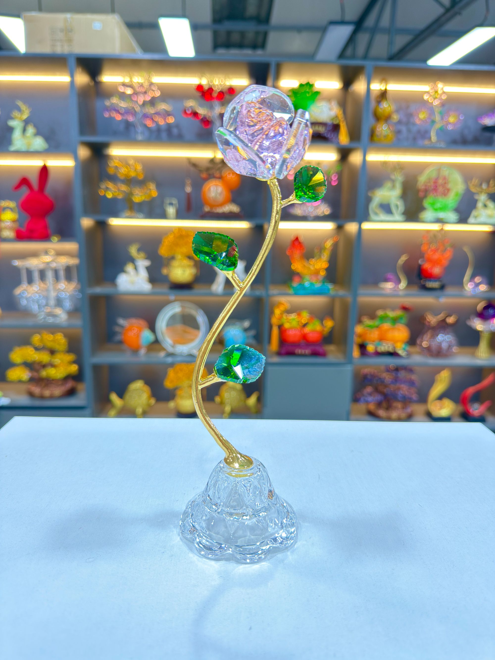 水晶玻璃玫瑰花适合桌面卧室客厅装饰