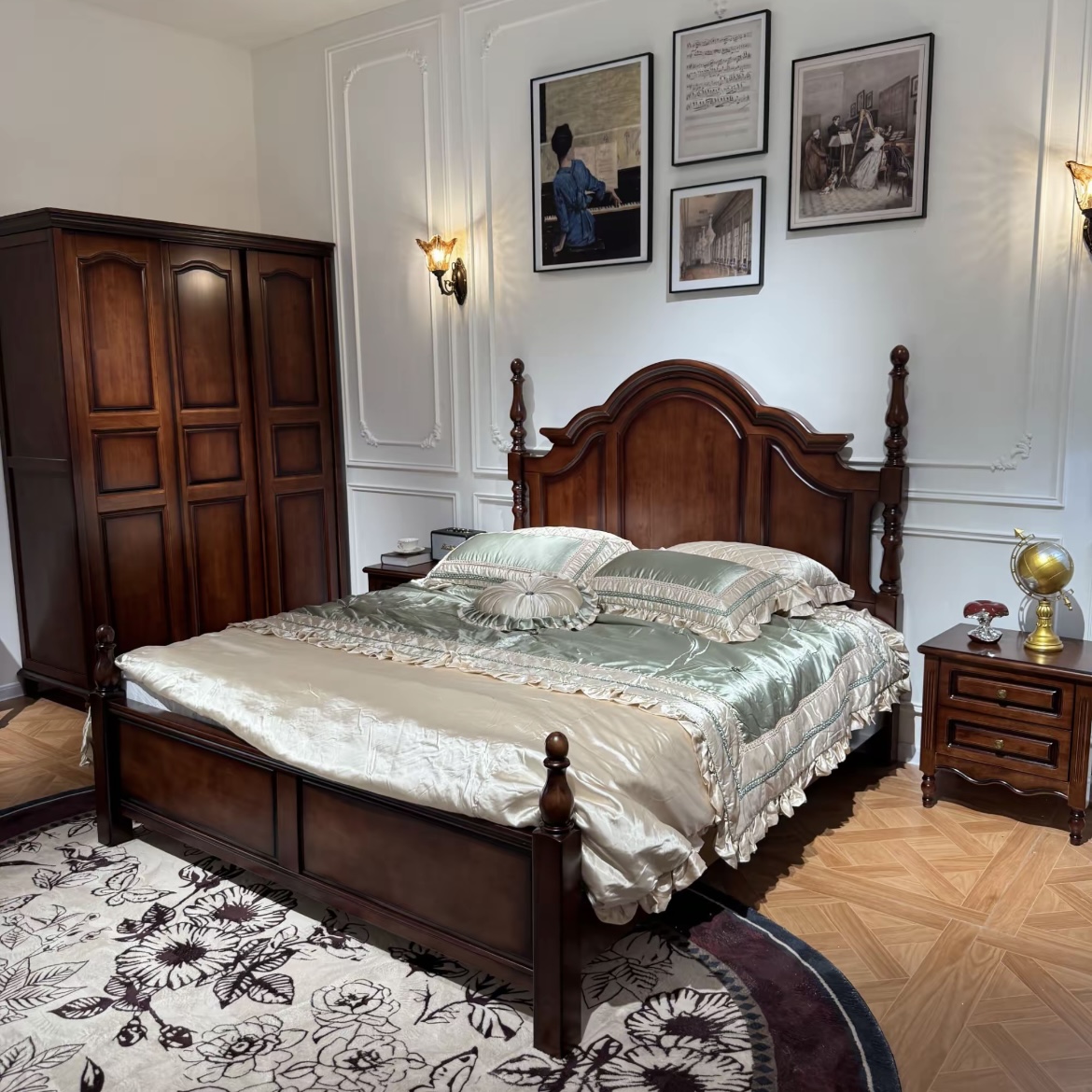 美式乡村复古实木床轻奢简约古典安娜床罗马柱双人床主卧室大床