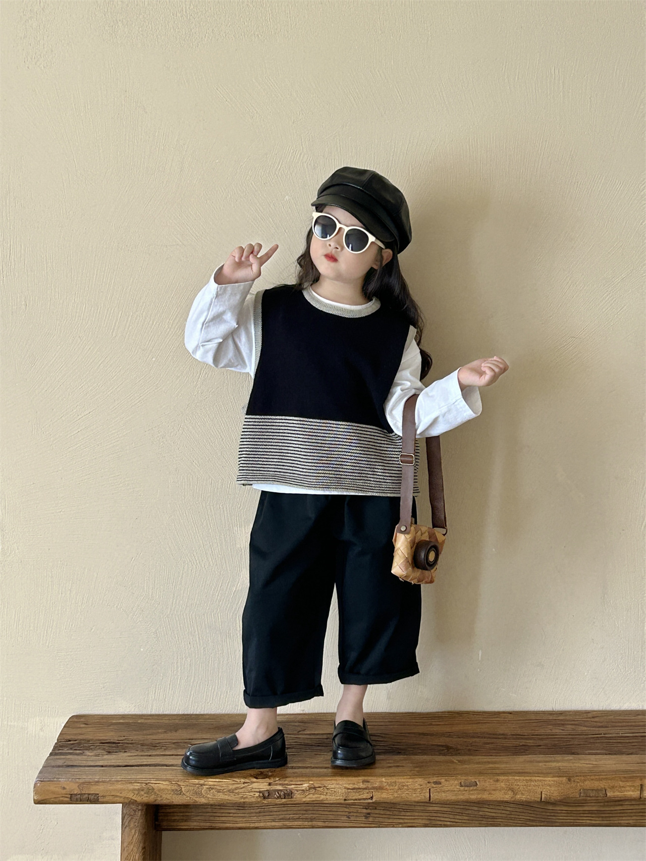 儿童韩版毛衣2025春秋新品女童装条纹马甲宝宝套头毛线背心休闲裤