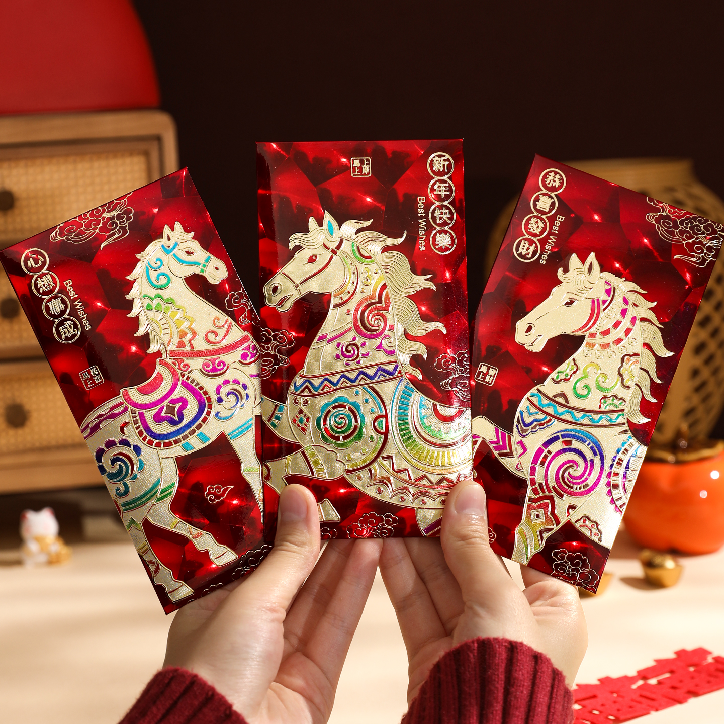 【促销】2026马年新款个性创意书法3D猫眼镭射红包袋春节过新年压岁
