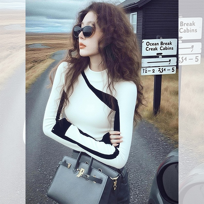 独特漂亮内搭白色小衫女韩系秋冬装休闲针织打底衫洋气高贵上衣服