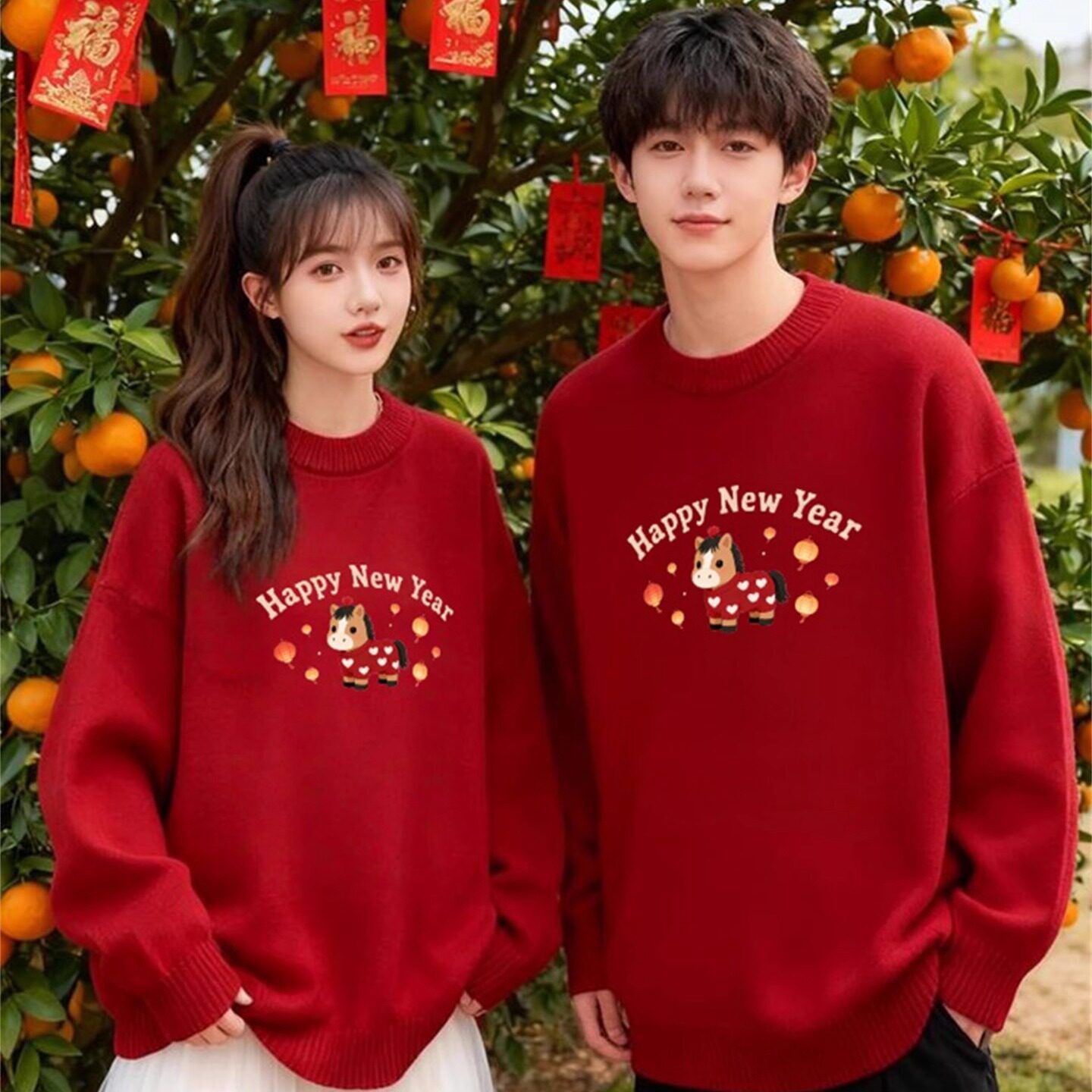2026新款马年跨新年情侣装毛衣针织衫慵懒风高级感休闲上衣男女