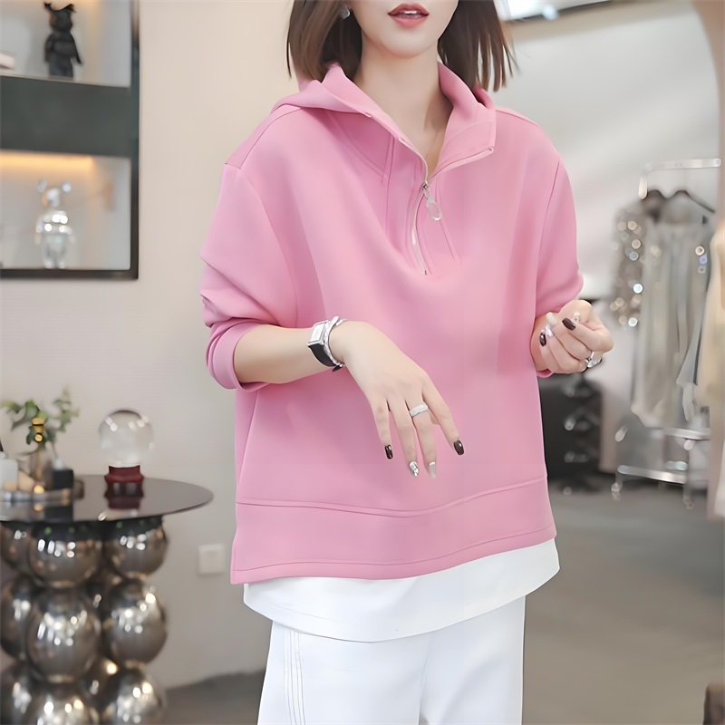 连帽假两件长袖卫衣外套女2025秋季新款时尚洋气宽松显瘦休闲上衣