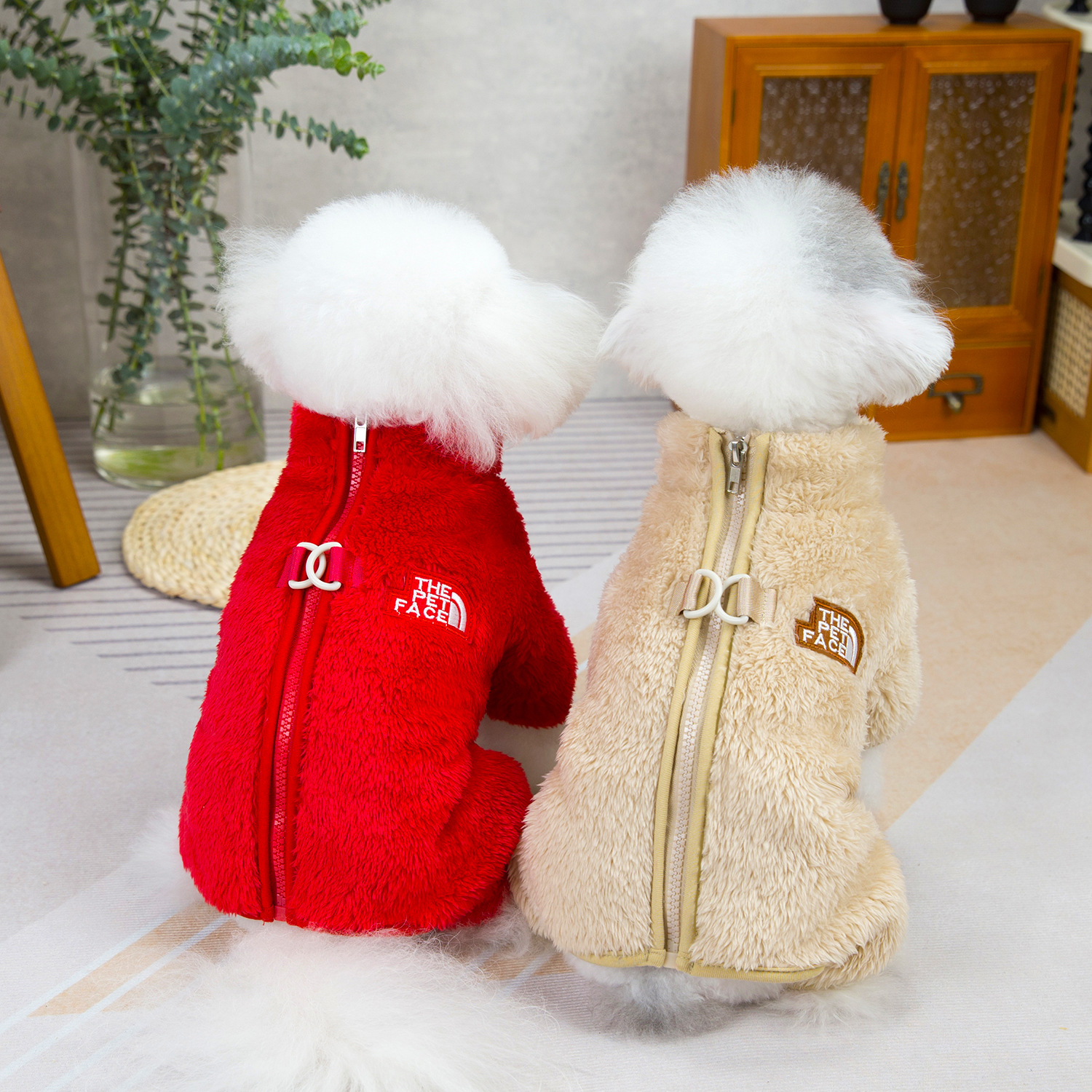 狗狗衣服宠物衣服秋冬新款宠物服装双面绒拉链四腿绒衣可扣牵引绳