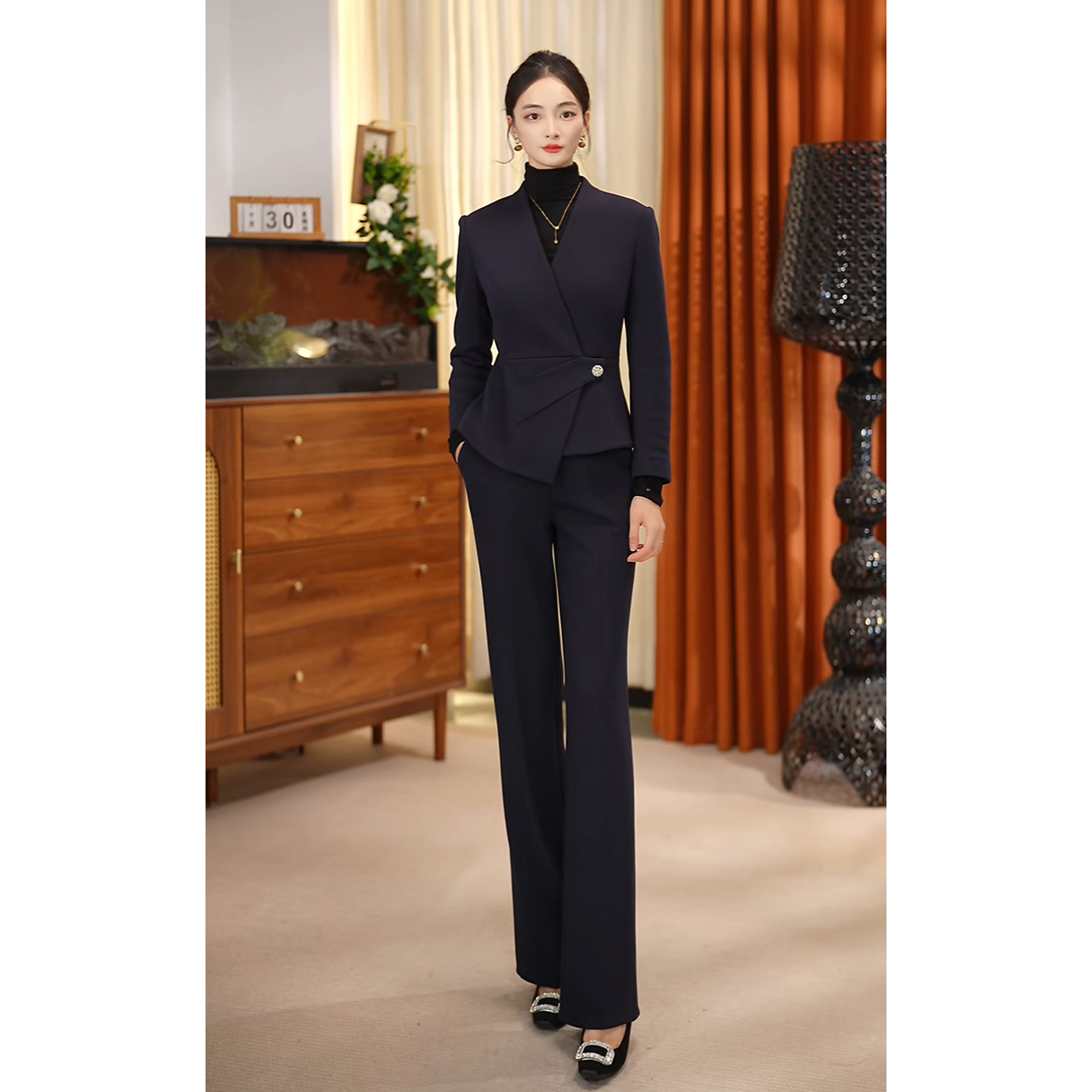 冬季厚款羊毛西装套装戗驳领通勤长袖女神范（PX3387Z）