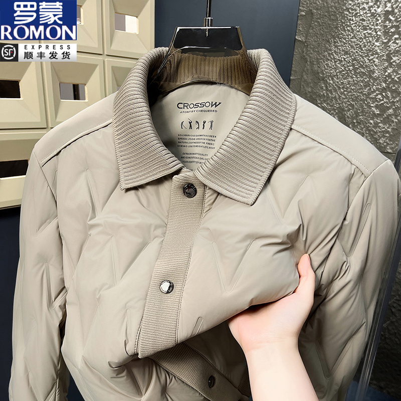 罗蒙翻领休闲商务外套冬装新款男士90鸭绒保暖防风时尚潮流羽绒服
