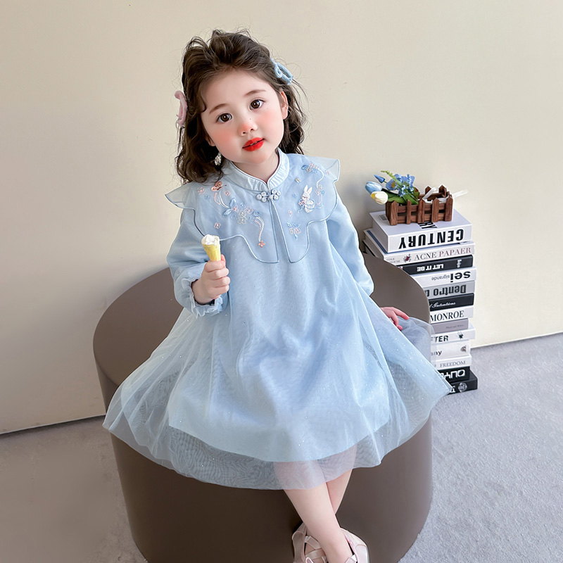 女童连衣裙春秋古风刺绣2025新款女宝宝国风公主裙子儿童春季春装