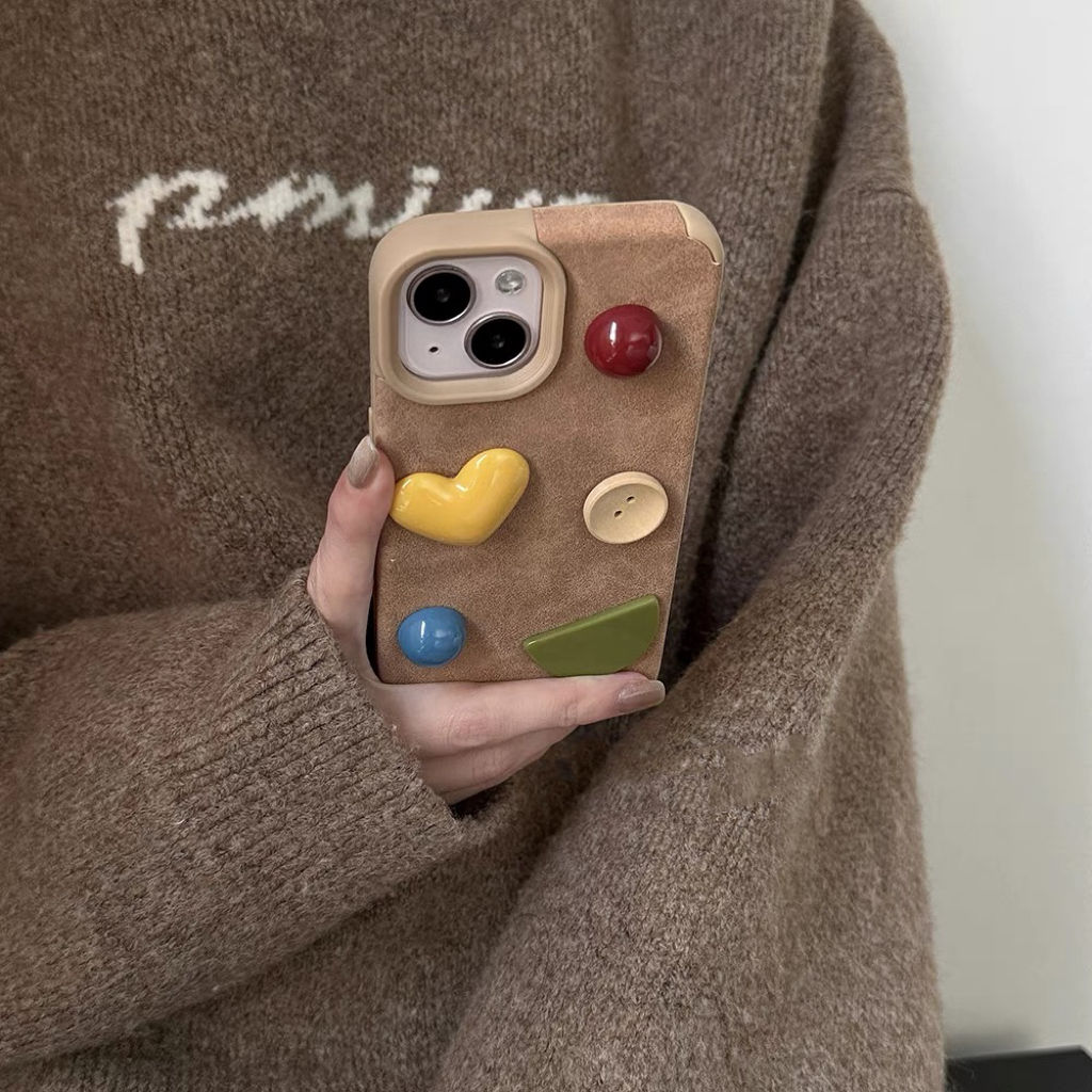 ins小众爱心纽扣苹果16手机壳iPhone14promax秋冬15/12/13网红11