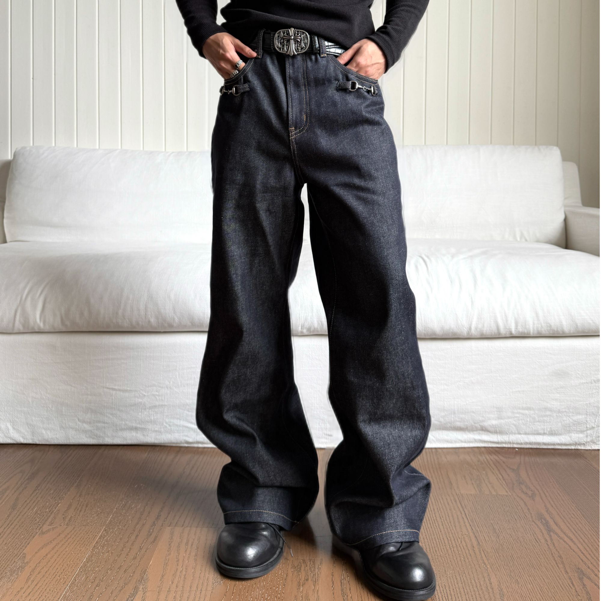 【EME】【原牛牛王】暗黑直通简约复古原色宽松直筒裤牛仔裤男女通勤